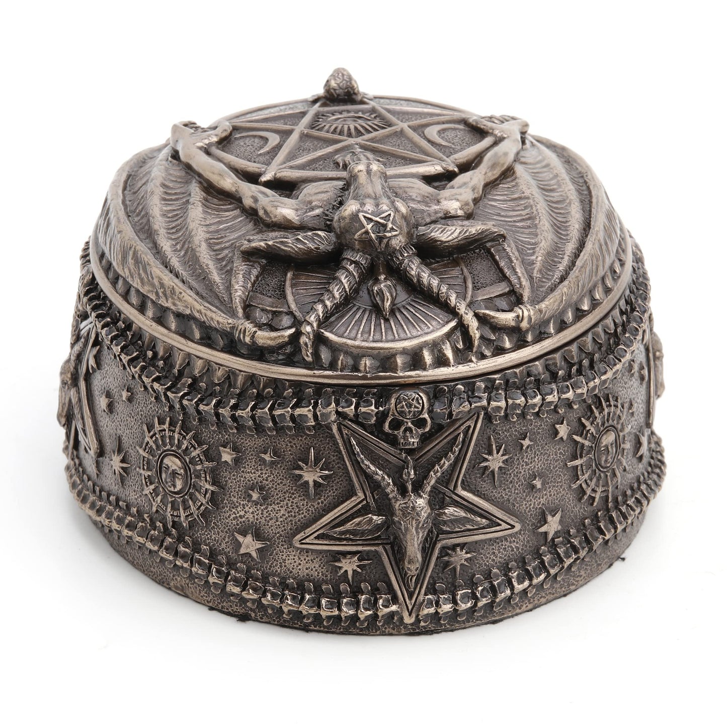 Veronese Design 5 1/4 Inch Wiccan Pentagram Baphomet Oval Shaped Trinket Box Resin Sculpture Bronze Finish