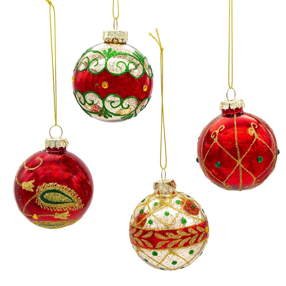 Kurt Adler 65 MM Holiday Formal Mercury Glass Balls 4 Piece Set
