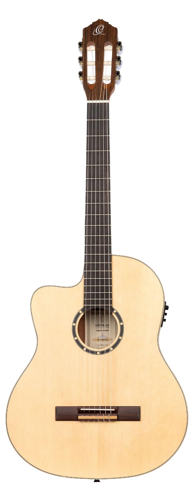Ortega Guitars Family Series Thinline Acoustic-Electric Left-Handed Nylon Classical 6-String Guitar w/Bag, (RCE125SN-L)