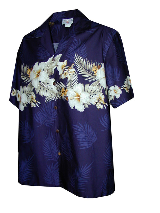Pacific Legend Mens Tropical Garden Shirt Navy Blue XL