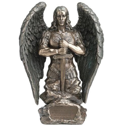 Veronese Design 9 1/8 Inch Saint Michael Prayer Archangel Monument Cold Cast Resin Bronze Finish Angel Statue