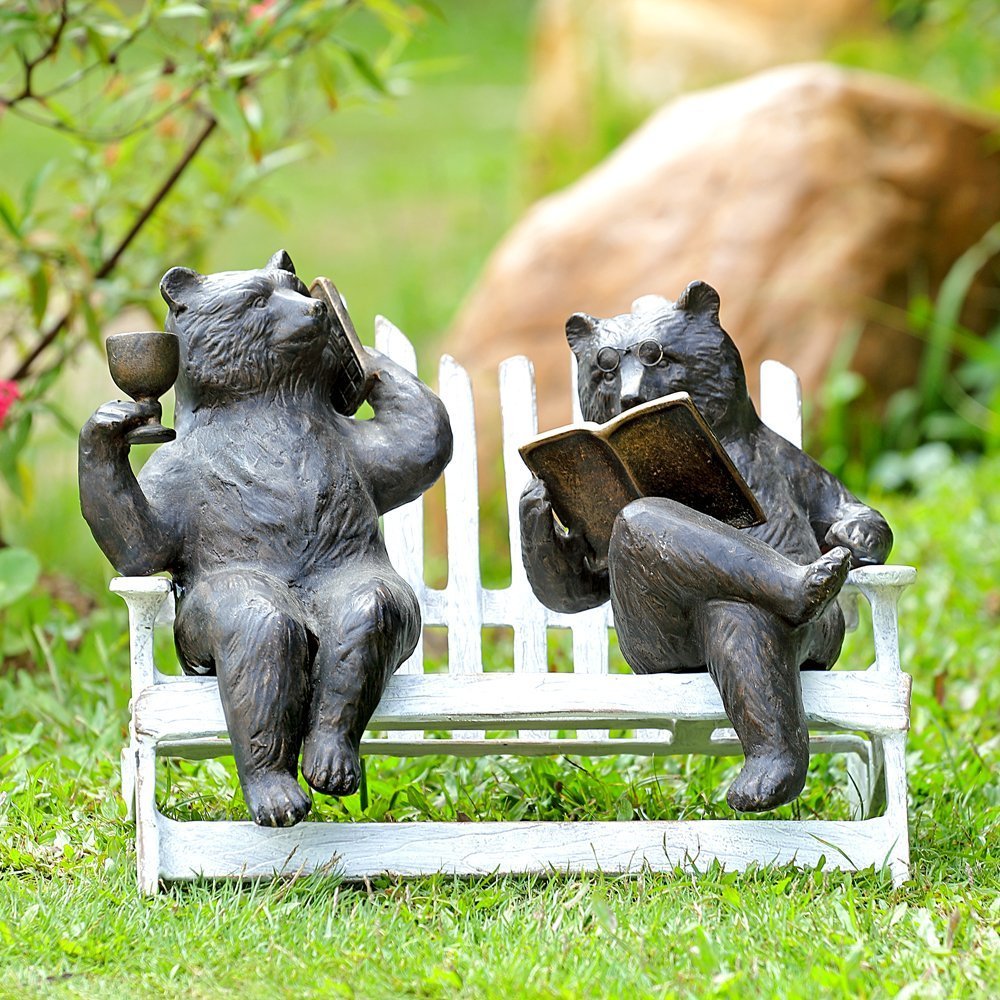 SPI Hipster Bears on Bench Garden Sculpture