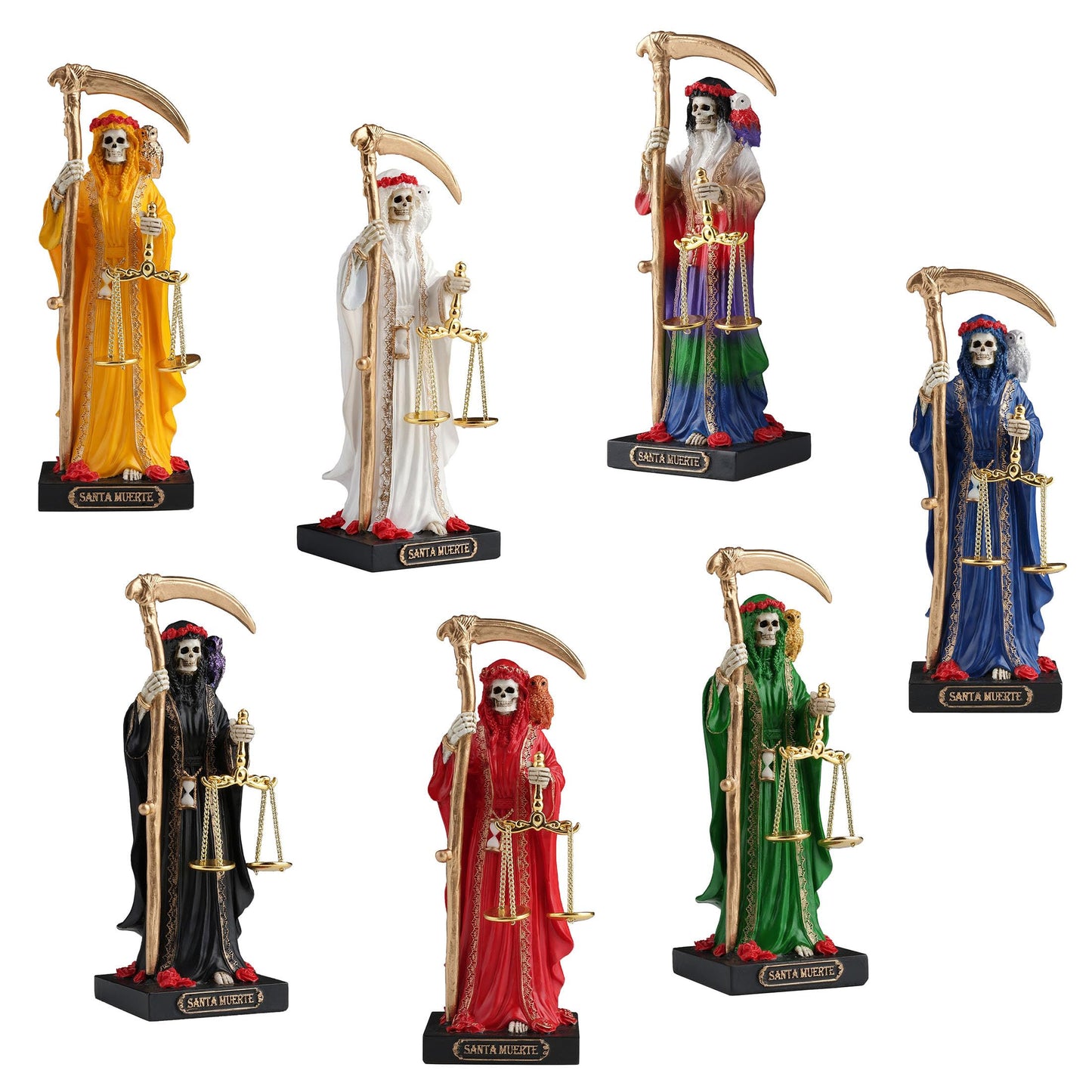 Veronese Design 4 1/4 Seven Color Santa Muerte Set of 7 Polystone Hand Painted Collectible Figurine Home Decor Miniature