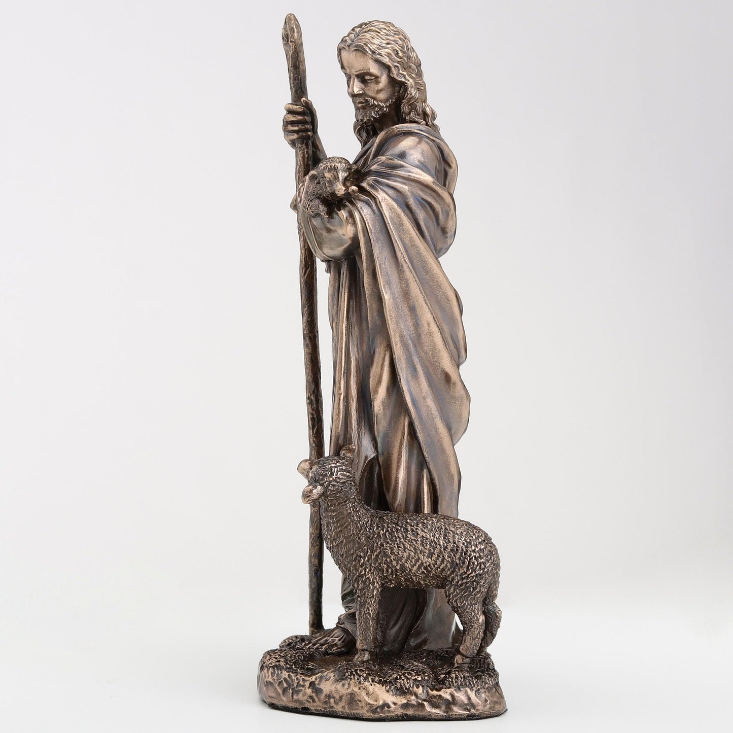 Veronese Design 6 1/4 Inch Jesus The Good Shepherd Cold Cast Resin Bronze Technique Religious Decoration Sculpture