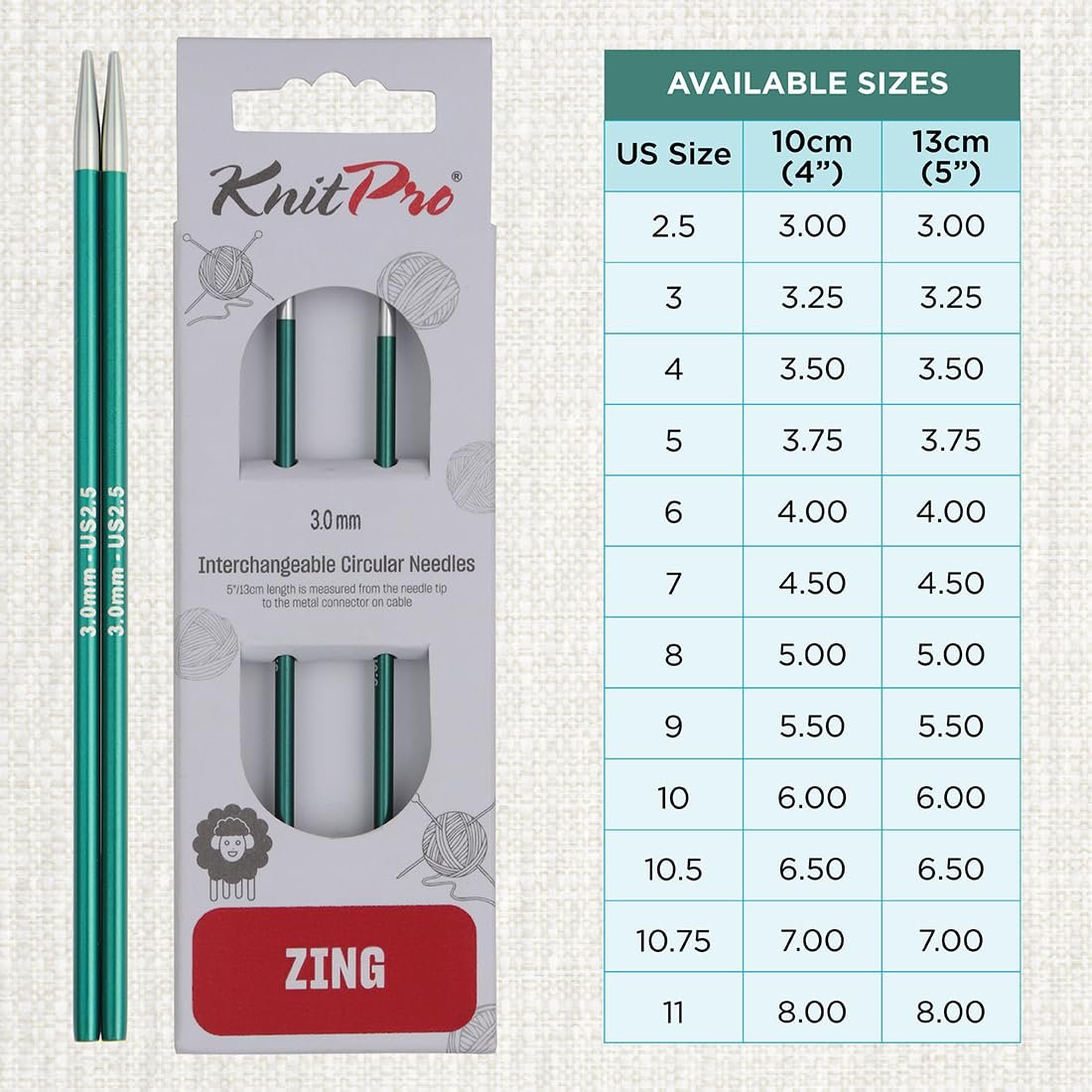 KnitPro Zing Interchangeable Circular Needles 4" (10cm)