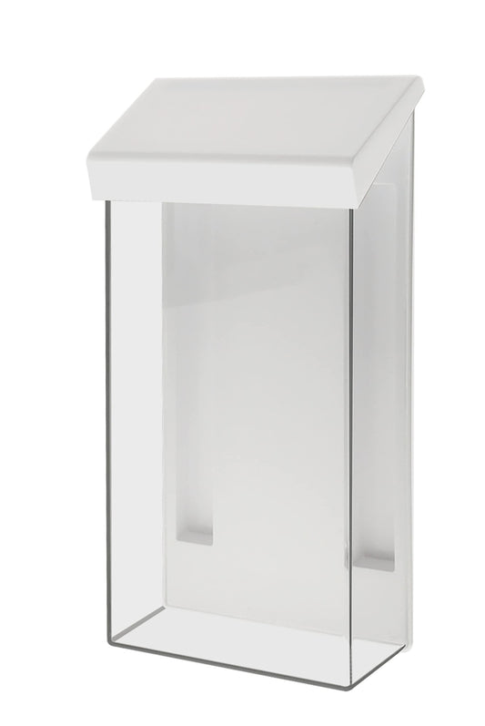 Marketing Holders Outdoor Brochure Holder Holds 4" x 9" Trifolds Wall Mount Clear with White Lid Acrylic Rack Cards Box with Lid Includes Take One Sticker Adhesive Strips Advertising Display