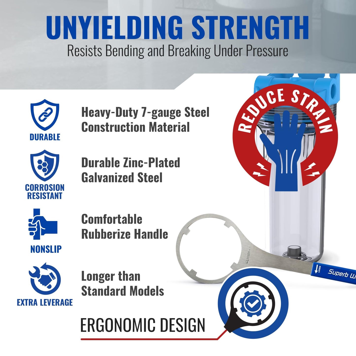 Superb Wrench SW-2-SS-1 Zinc Plated Steel Filter Housing Wrench