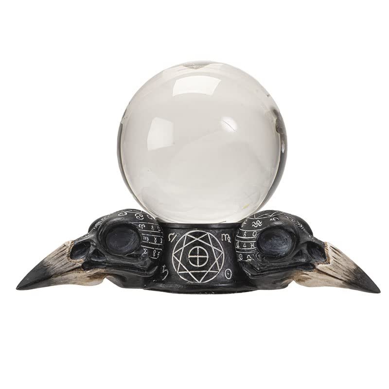 Pacific Giftware Raven Skulls and Crystal Ball Figurine, 5.5-inch Length, Cold Cast Resin, Table Decoration