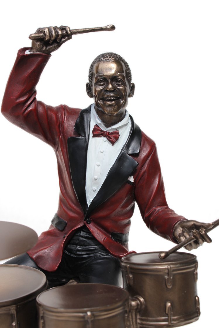 US 10.75 Inch Drum Player Cold Cast Decorative Figurine, Bronze Color