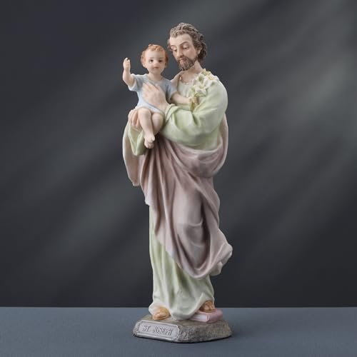 Veronese Design 8 1/4 Inch Saint Joseph Holding Baby Jesus Resin Sculpture Hand Painted Religious Decoration