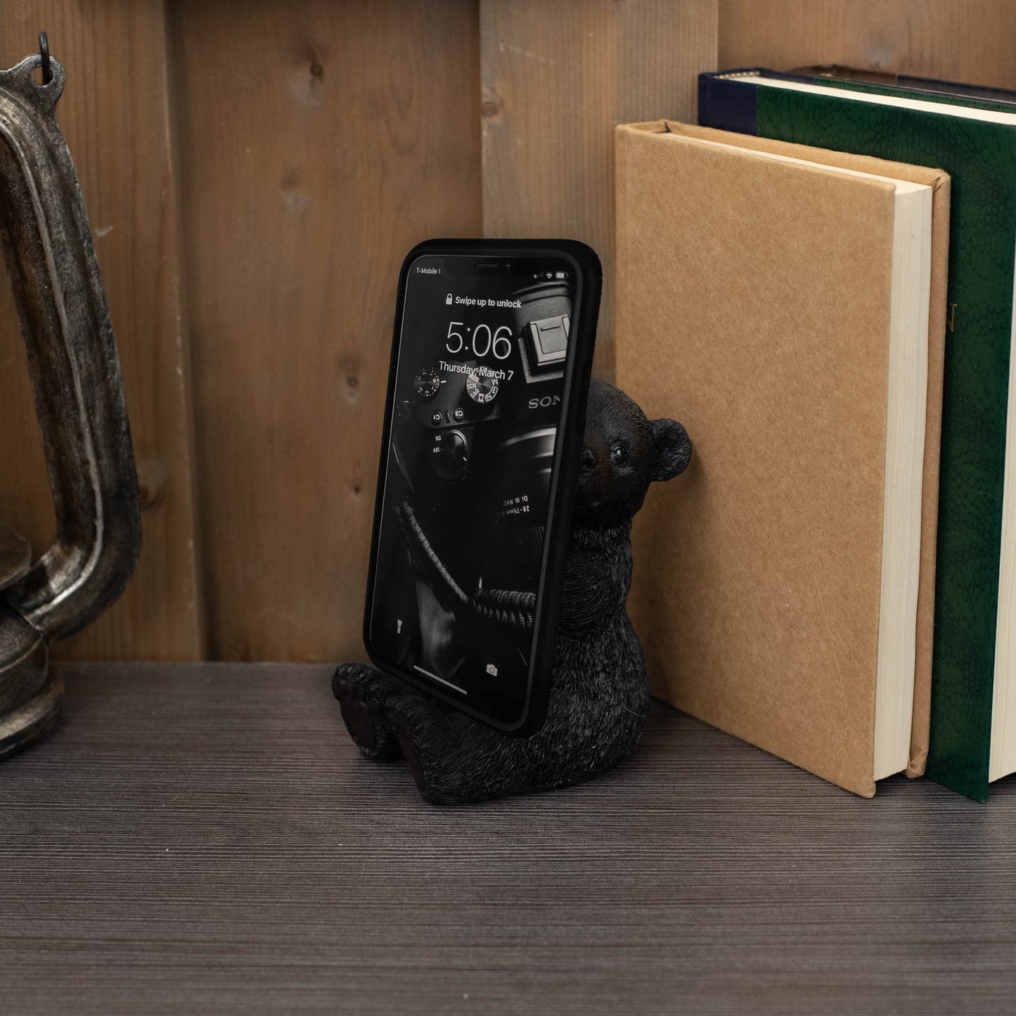 Slifka Sales Co. Sitting Black Bear 5.5 x 5 Resin Table Top Cell Phone Holder Figurine