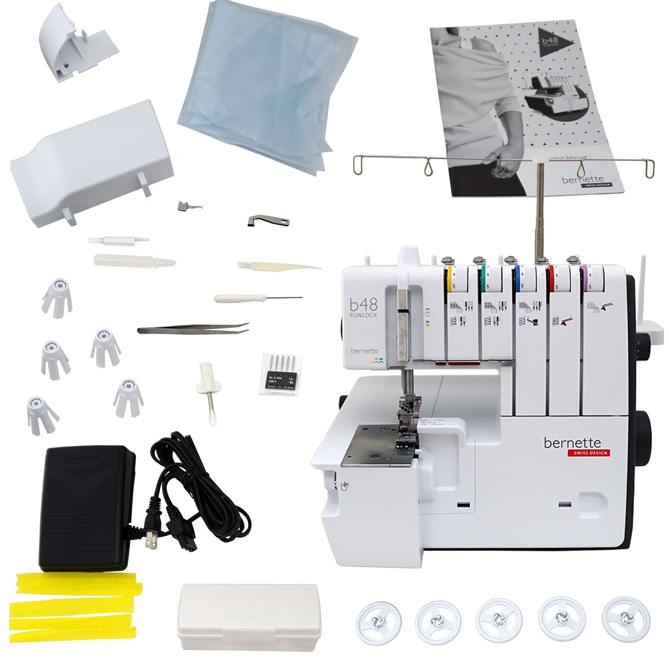 Bernette B48 Funlock Serger Coverstitch Overlock Machine | Heavy Duty Sewing Quilting Performance for Beginners and Professionals | 23 Stitches LED Light 1300 SPM Easy Threading Knife Control