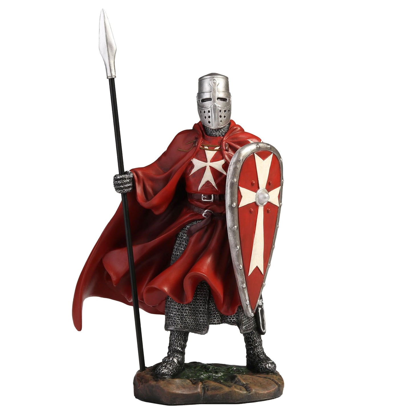 Veronese Design 7 3/4 Inch Maltese Knights Hosipitaller Templar Spear and Shield Hand Painted Polystone Home Decor Statue Collectibles