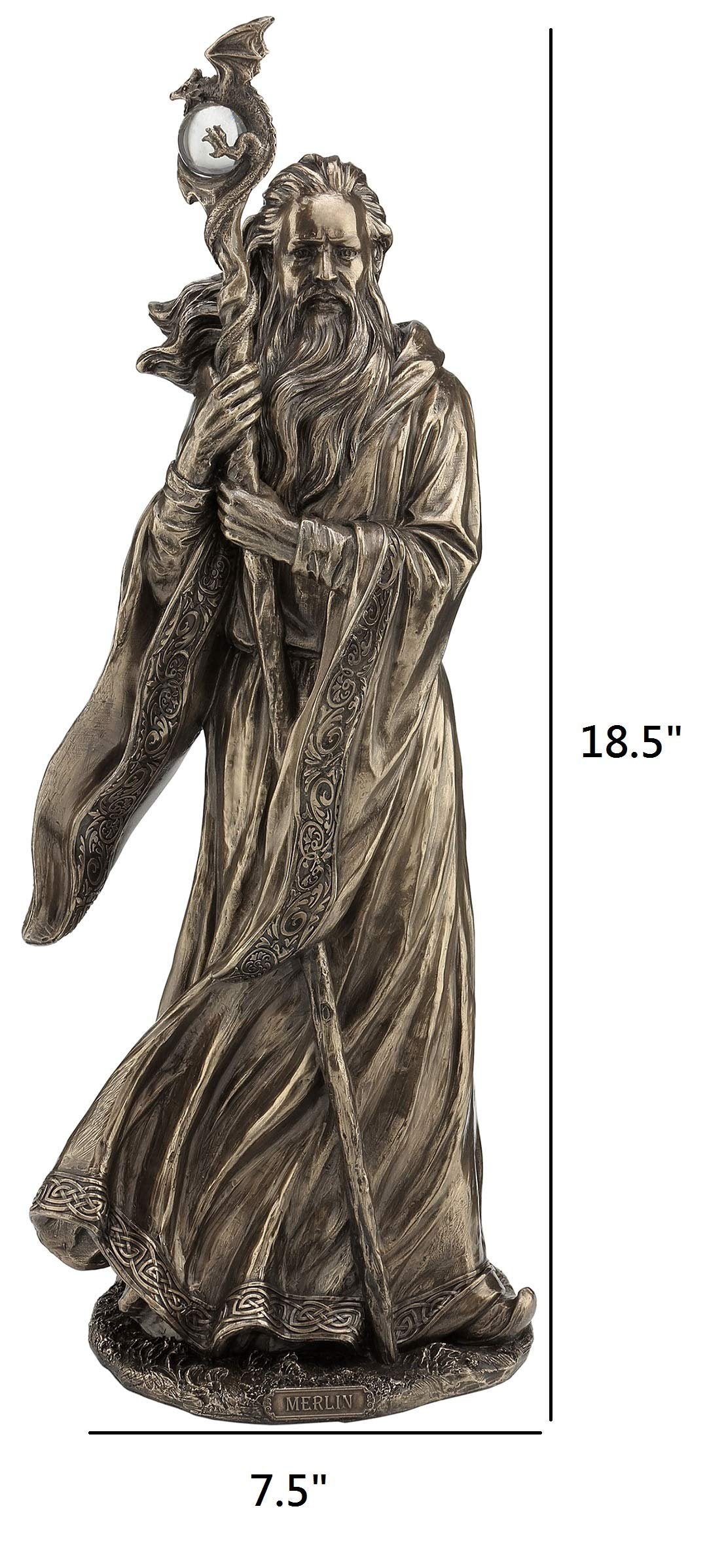 Veronese Design 18.5 Inch Merlin Grand Wizard Dragon Crystal Ball Staff Cold Cast Resin Antique Bronze Finish Statue Home Decor