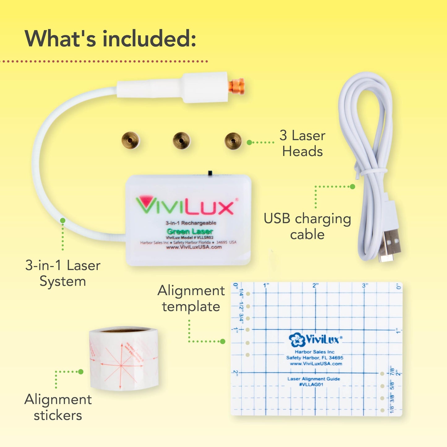 ViviLux 3-in-1 Rechargeable Green Laser System for Sewing & Quilting – Adjustable Line, Crosshair, and Dot Laser Heads, Secure Magnetic Mount
