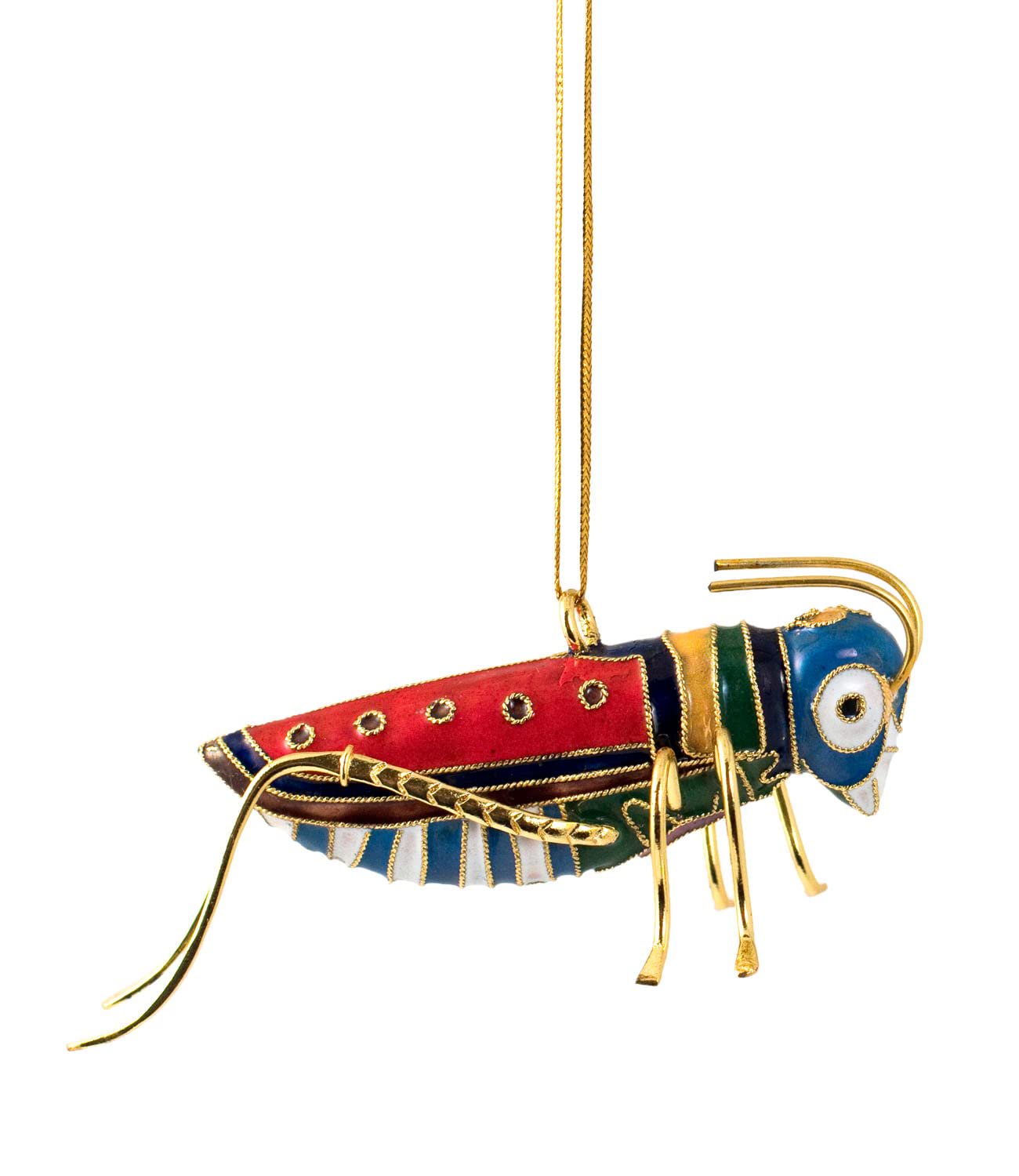 Value Arts Handmade Red Cloisonne Grasshopper Ornament