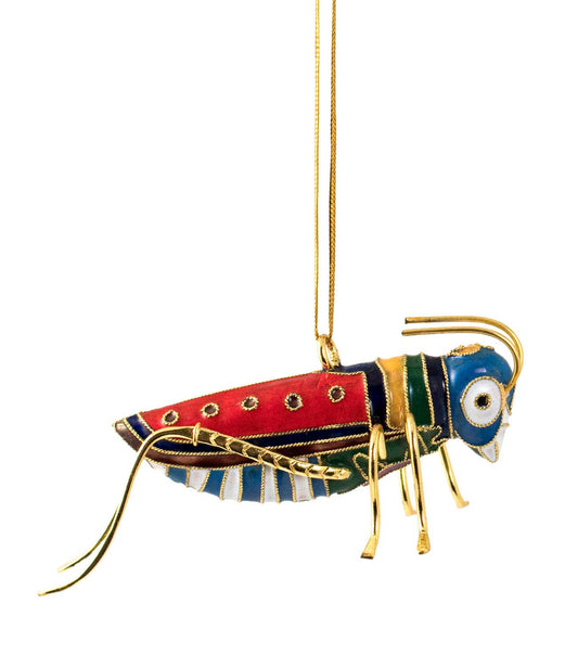 Value Arts Handmade Red Cloisonne Grasshopper Ornament