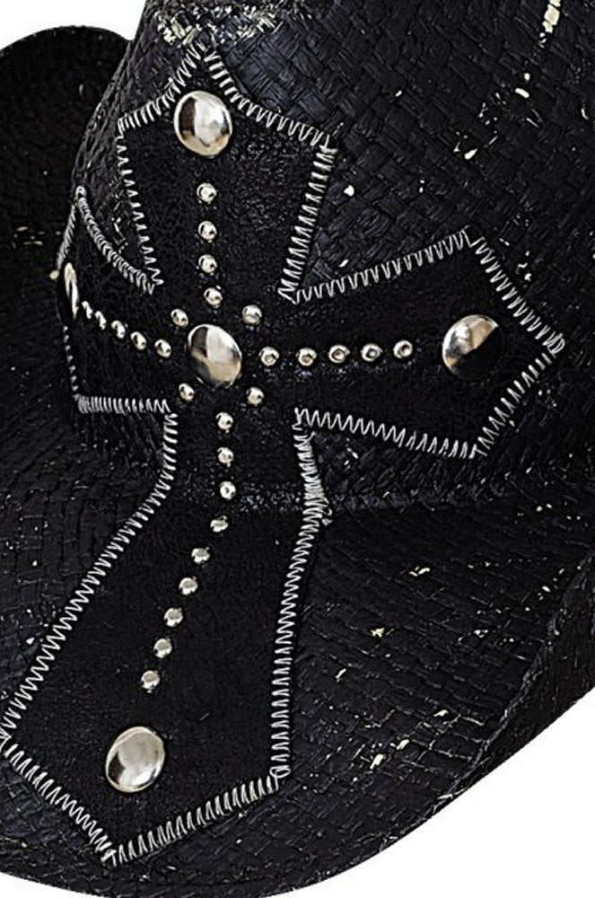 Bullhide No Mercy Panama Straw Western Hat with Leather Cross and Studded Brim