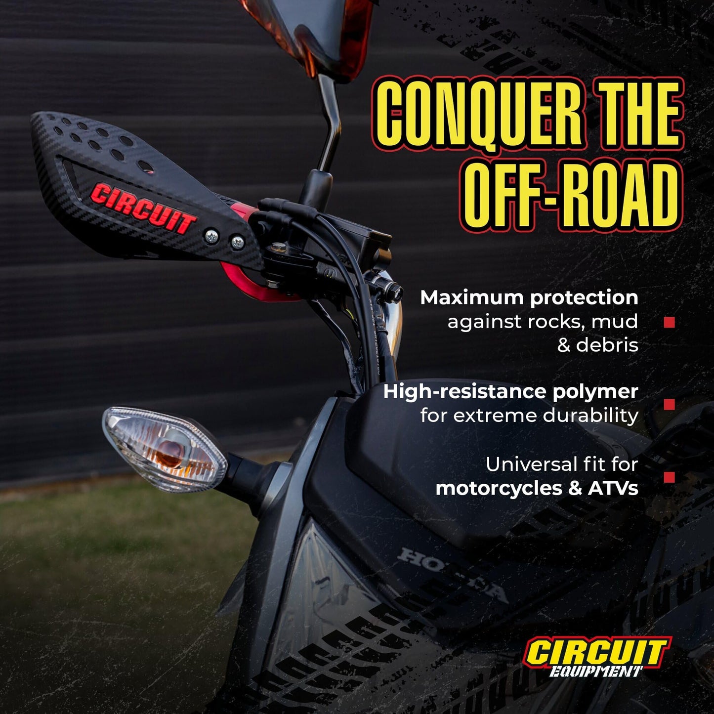 CIRCUIT EQUIPMENT Universal Motorcycle Handguards - High Strength Enduro Motorcycle Handguards Vector for Any Weather - Dirt Bike Handguards with Brackets, Nuts, & Screws