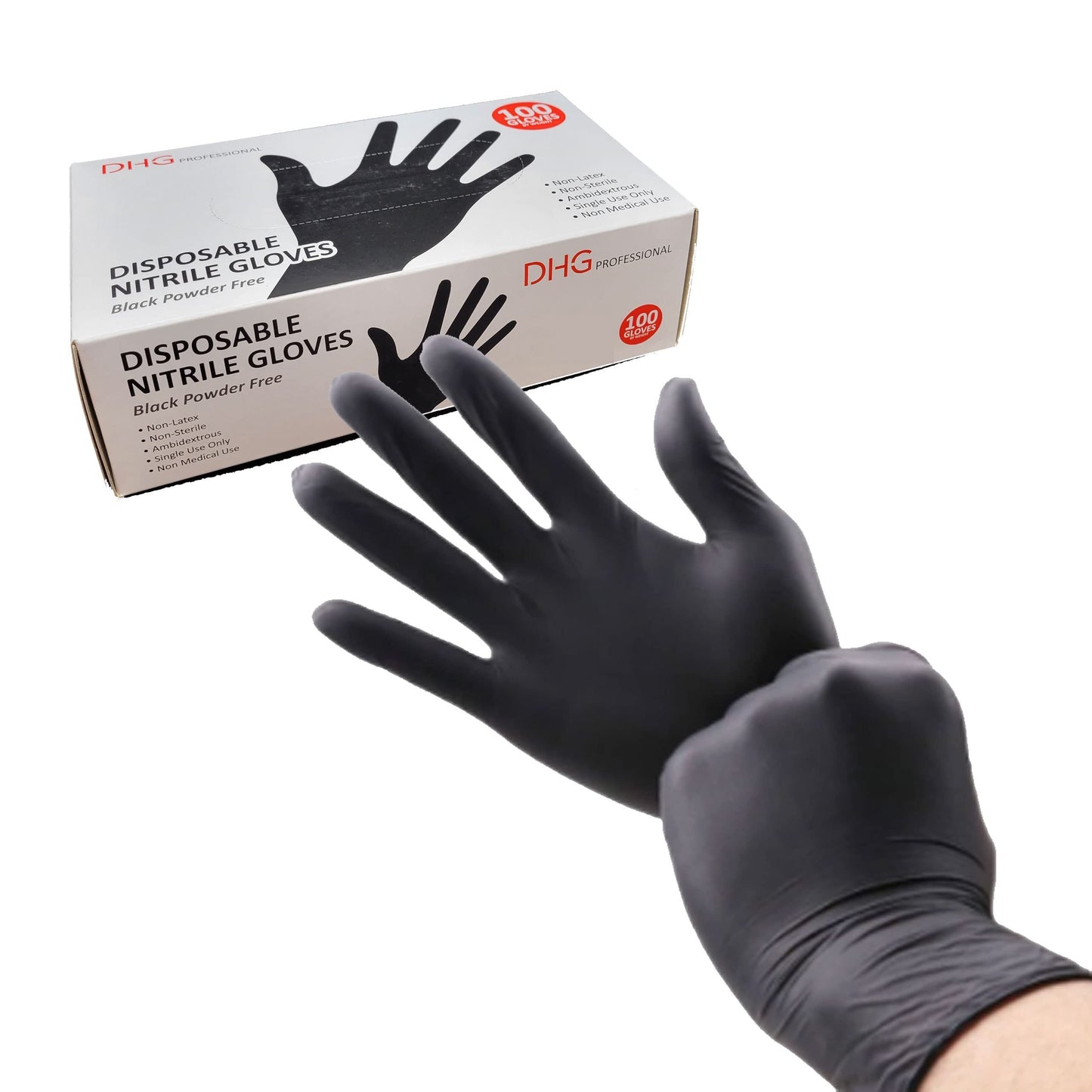 DHG PROFESSIONAL Latex Free Powder Free Black Nitrile Disposable Gloves, Food Handling, Cleaning Gloves