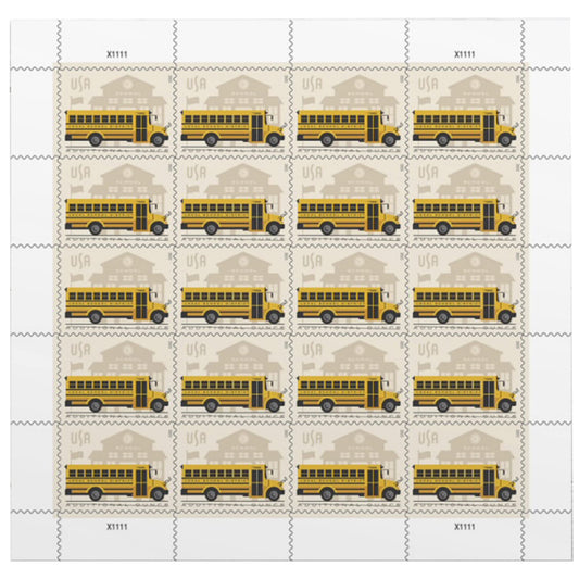 School Bus Additional Ounce USPS Postage Stamps 1 Sheet of 20 Students Children Teachers Celebration Party Announcement (20 Stamps)