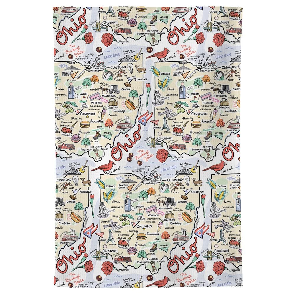 Fish Kiss 16"x24" Map Towel is 100% Microfiber Waffle Weave Help You Explore in Detail – Our Super Absorbent & Soft, Machine Washable State Map Towel is Stain & Wrinkle Resistant