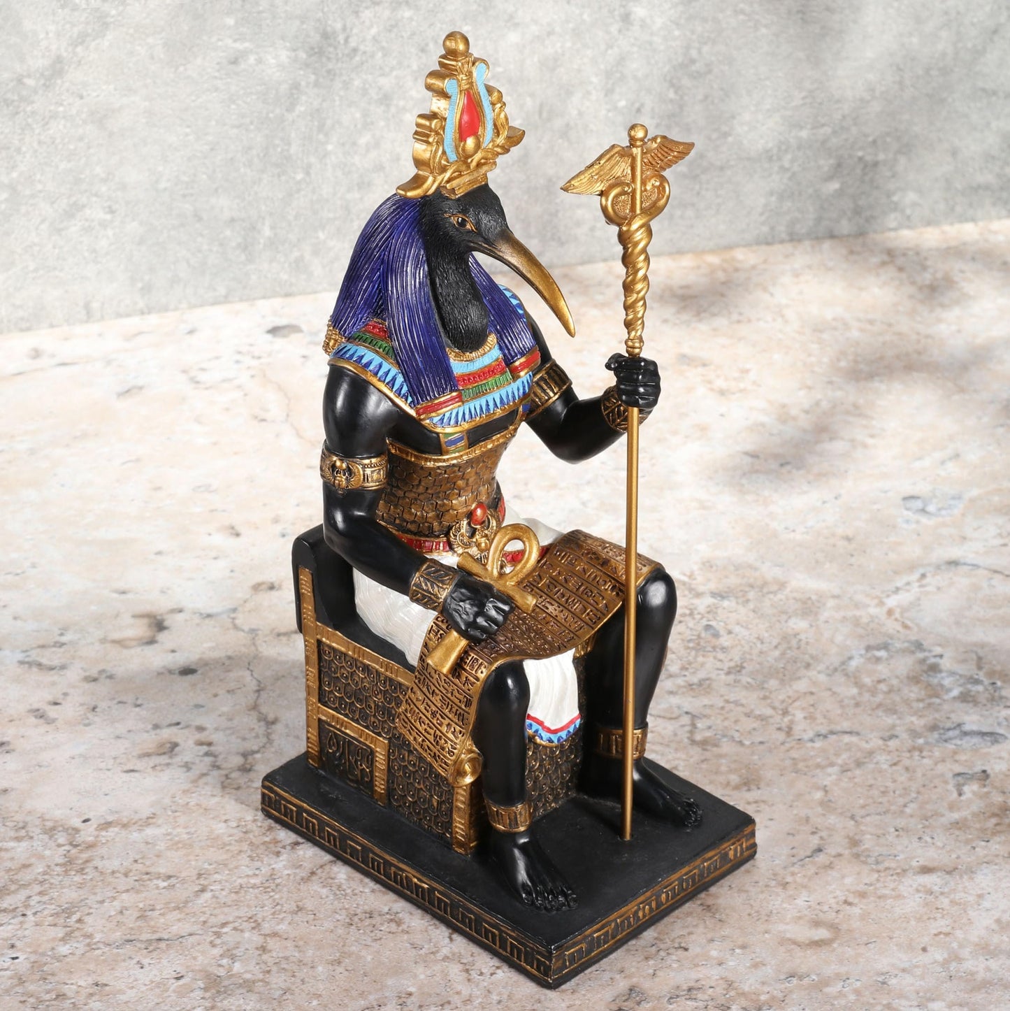 Veronese Design 9 1/4 Inch Thoth Egyptian God of Wisdom Resin Sculpture Hand Painted Black Gold Finish