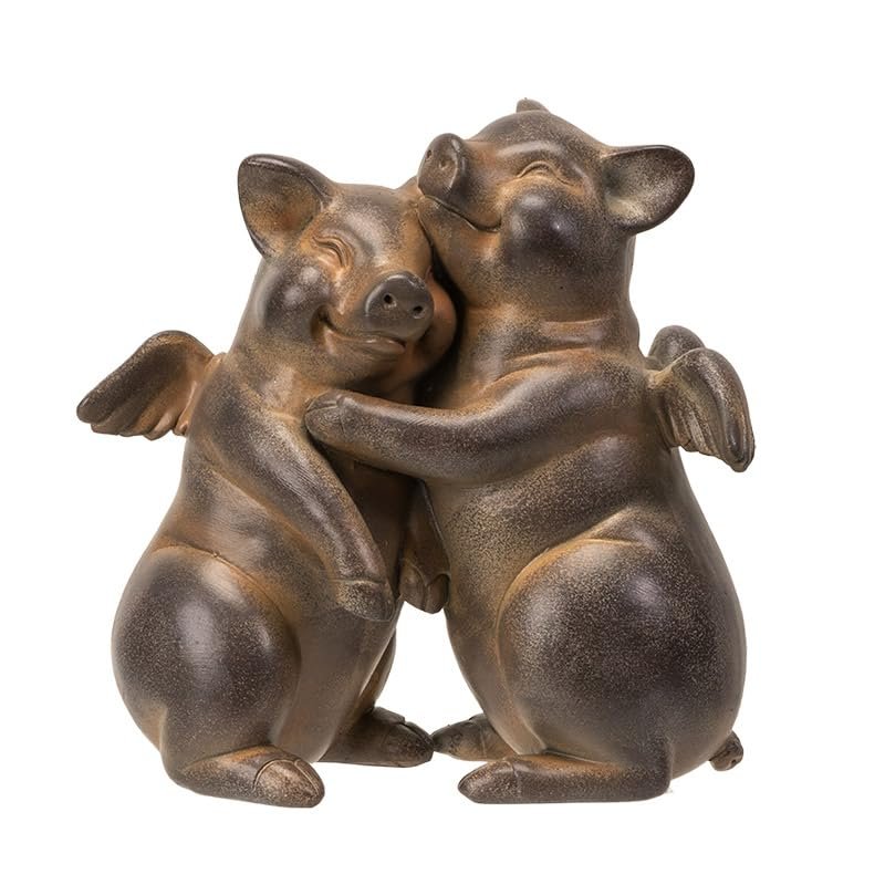 Pacific Giftware 5" Tall Flying Pig Couple Hugging Resin Figurine, Charming Home Accent