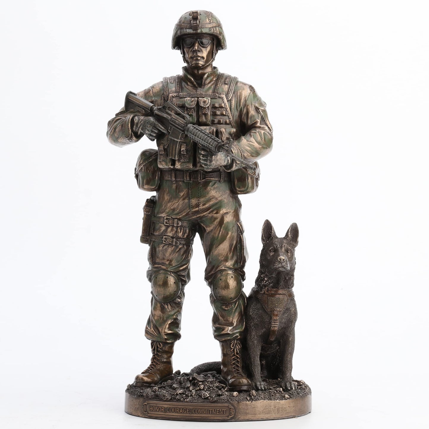 US Army Soldier and Dog Statue Honor, Courage, Commitment Figurine