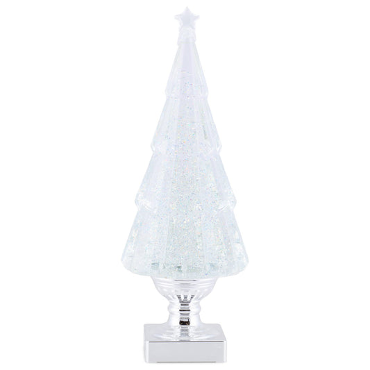 RAZ Imports 2022 Holiday Water Lanterns 13.75" Lighted Tree with Silver Swirling Glitter