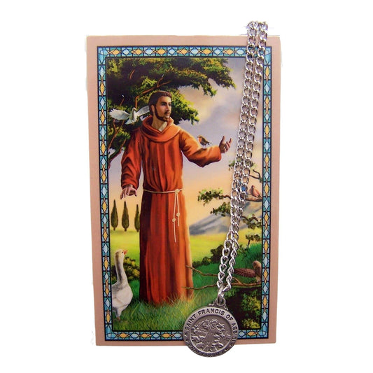 McVan St. Francis of Asssisi Pewter Medal Pendant with Prayer Card 3/4"