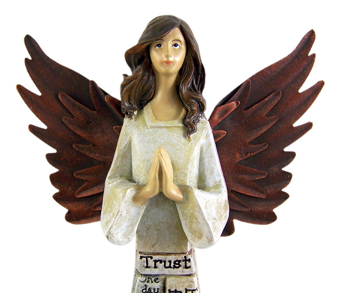 Praying Angel Faith-Filled Robes Whitewashed 4 x 10.5 Resin Tabletop Figurine
