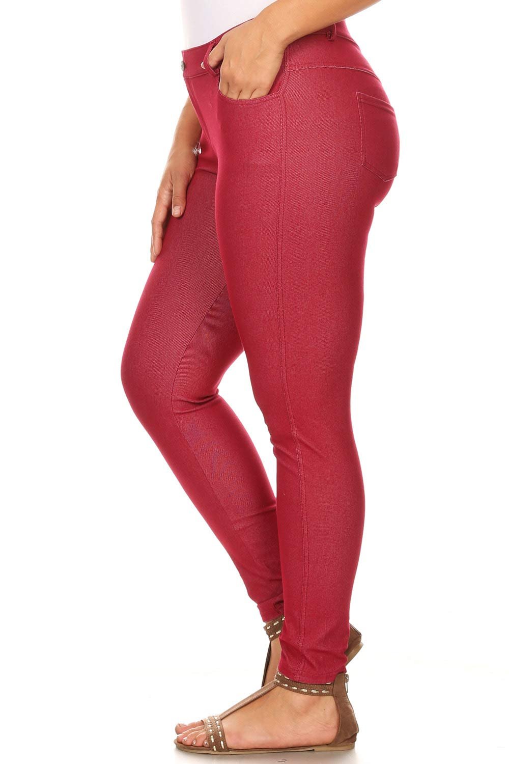 YELETE Women's Full Length Cotton-Blend 5-Pocket Skinny Jeggings Color BURGUNDY Size M