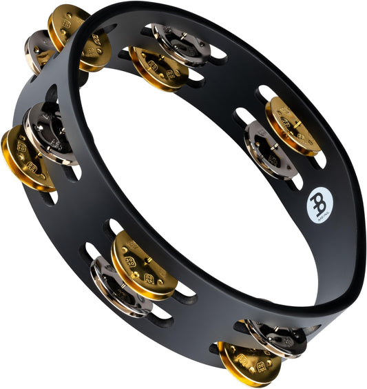 Meinl Percussion Compact Wood Tambourine with Dual Alloy Plated Steel/Solid Brass Jingles, Double Row — NOT Made in China — for All Musicians, 2-Year Warranty (CTA2M-BK)