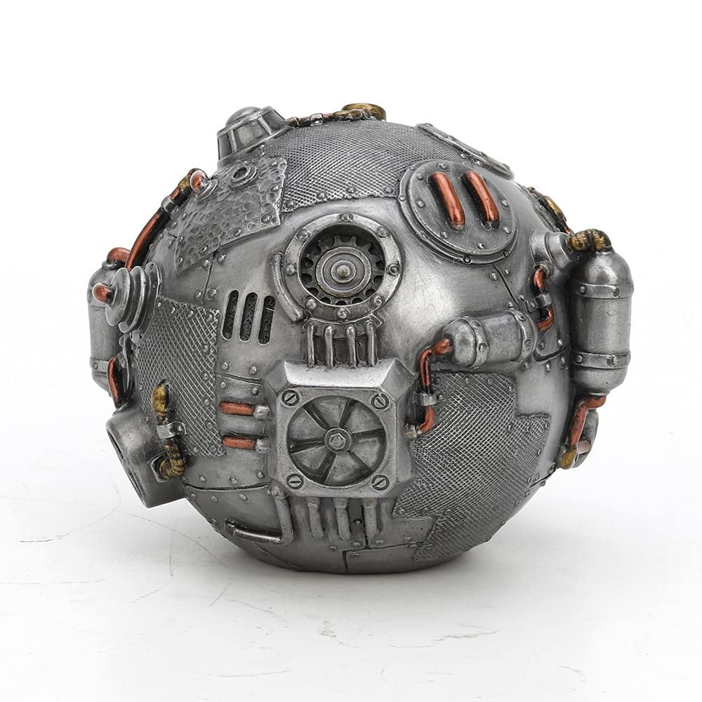 Veronese Design 3 3/8 Inch Tall Steampunk Orb from Outer Space Alien Collectible Cold Cast Pewter Finish Resin Sculpture