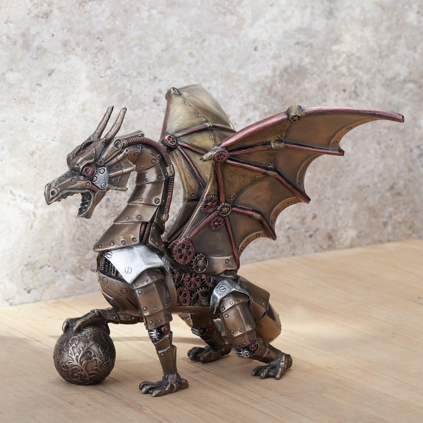Veronese Design Steampunk Dragon Holding Orb Cold Cast Resin Bronze Finish Statue