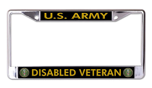 U.S. Army Disabled Veteran with Logo Chrome License Plate Frame