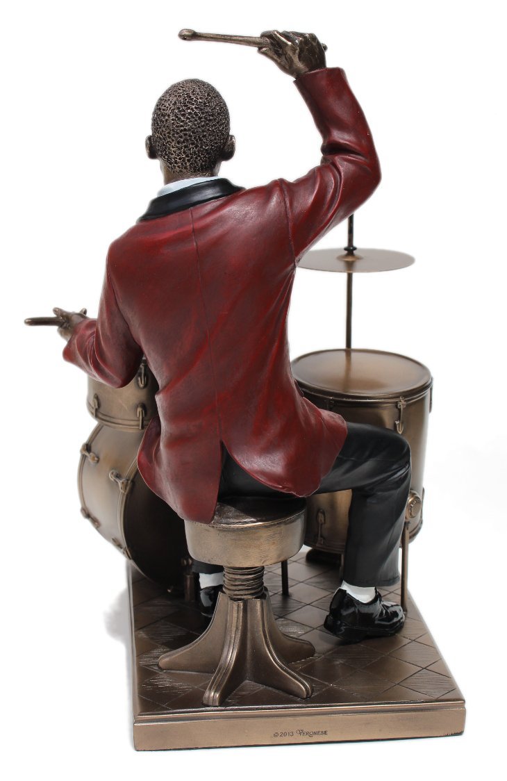 US 10.75 Inch Drum Player Cold Cast Decorative Figurine, Bronze Color