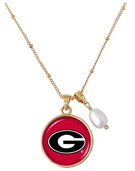 Georgia Bulldogs Diana Gold and Pearl Saturn Style Necklace Jewelry Gift UGA