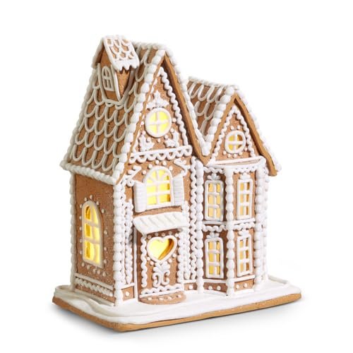 RAZ Imports Christmas Lighted Gingerbread House Figurine, 12-inch Height, Holiday Decoration