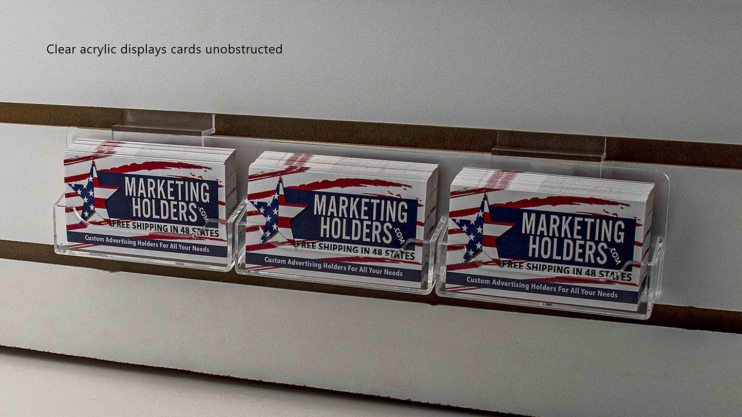Marketing Holders Slatwall Business Card Holder 3 Pocket Organizer for Displaying 3.5" x 2" Contact Cards at Trade Shows and Expos Clear Acrylic Space Saving Rack