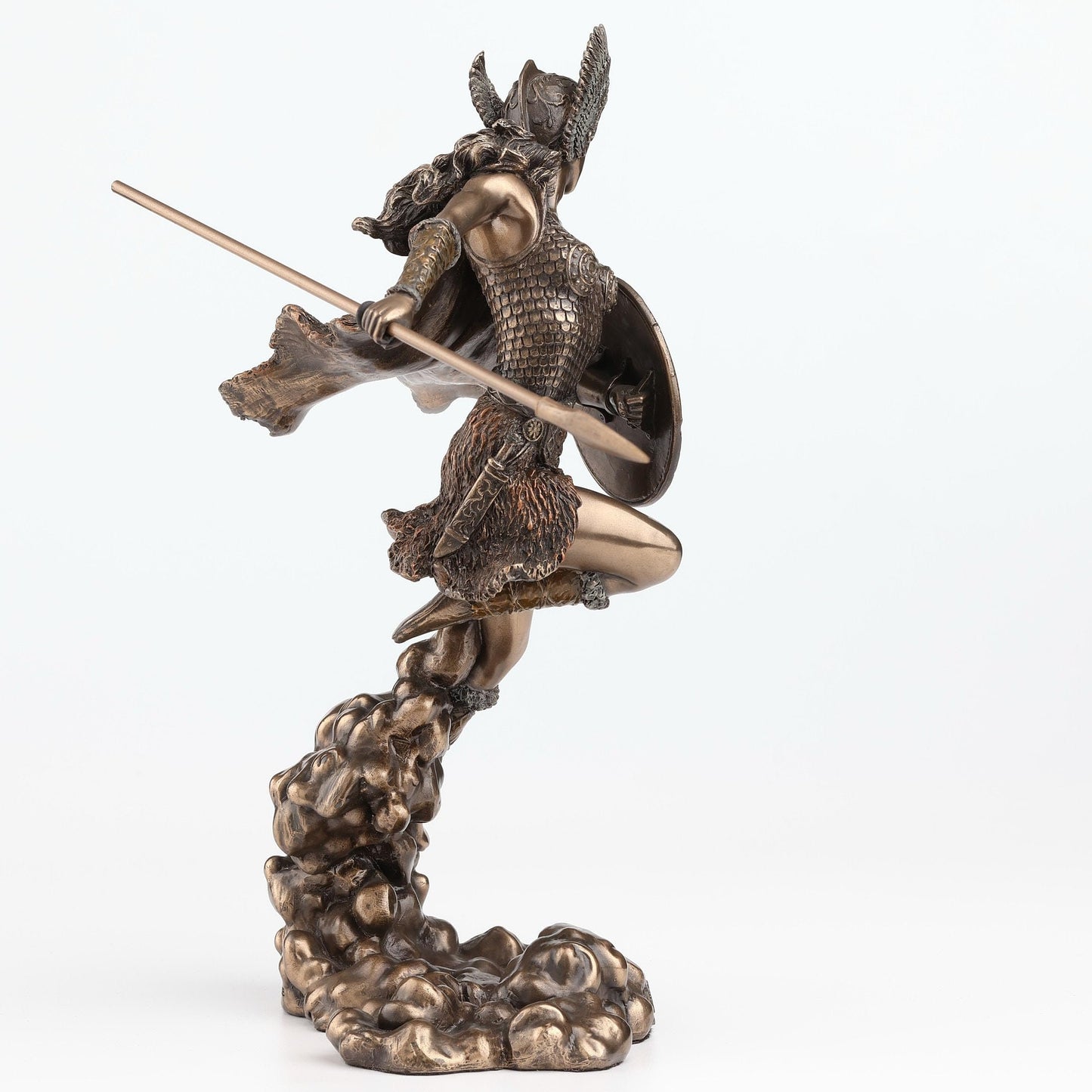 Veronese Design 9 1/4 Inch Norse Goddess Valkyrie Wielding Spear and Shield Cold Cast Resin Bronze Finish Statue Sculpture