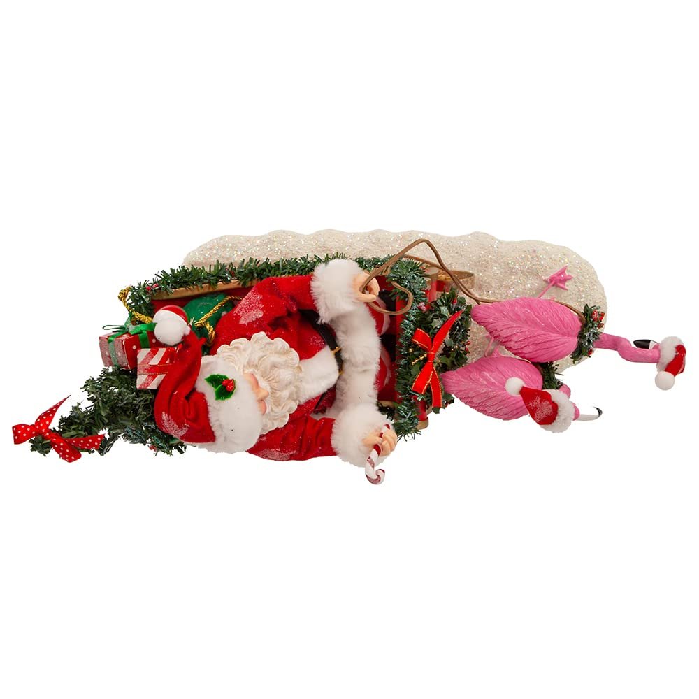 Kurt Adler 10-Inch Fabriche Flamingos Pulling Santa Sleigh