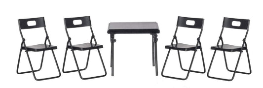 Aztec Imports, Inc. Dollhouse Miniature 5-Pc. Black Metal Folding Table & Chairs Set