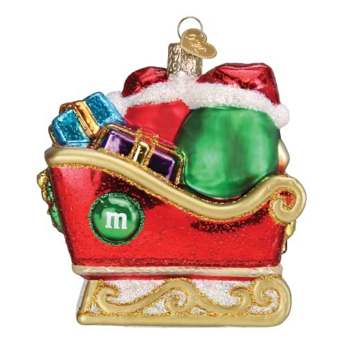 Old World Christmas M&M'S in Sleigh Glass Blown Ornament for Christmas Tree