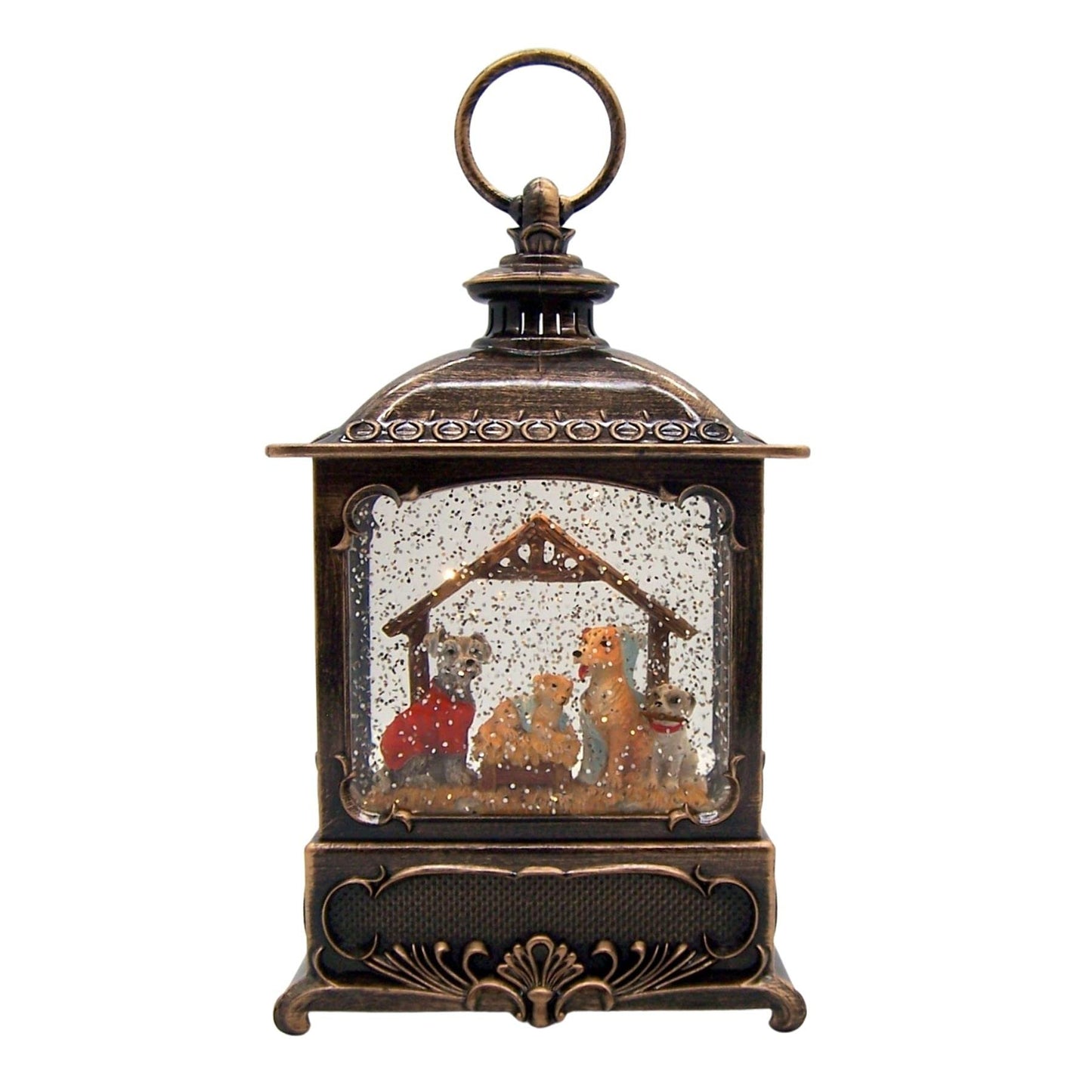 Roman Christmas Musical Dog Pageant Lantern, 8.75" H, Plastic, Battery Operated
