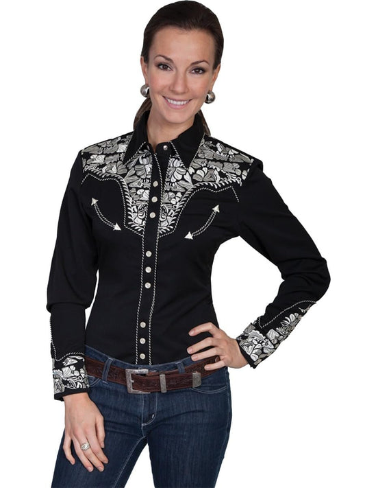 Scully Floral Embroidered snap Front Western Shirt PL654 SIL **, Silver, X-Large