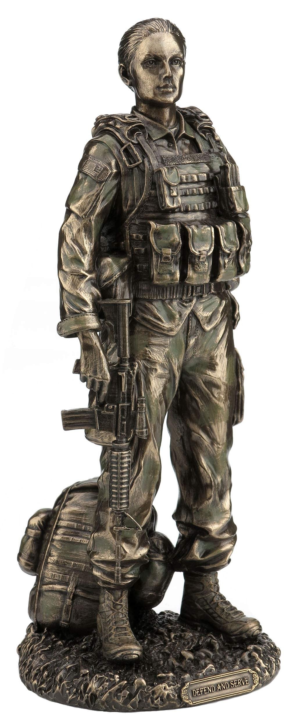 VERONESE DESIGN 11 5/8 Inch Female Soldier Statue Military Gifts Cold Cast Resin Bronze Finish Sculpture