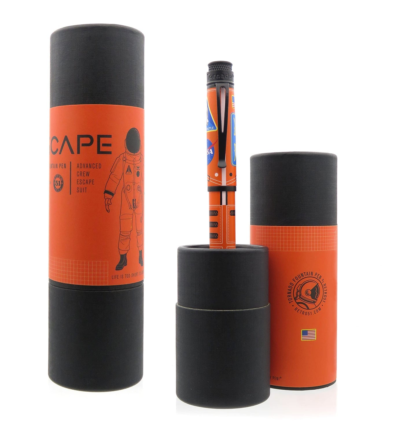 Retro 51 Tornado Fountain Pen, Escape, 1.1mm nib - includes 2 black ink cartridges and ink converter (VRF-2174-1.1)