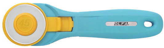 OLFA 45mm Quick-Change Rotary Cutter (RTY-2/C) - Rotary Fabric Cutter w/Blade Cover for Crafts, Sewing, Quilting, Replacement Blade: OLFA RB45-1 (Aqua)